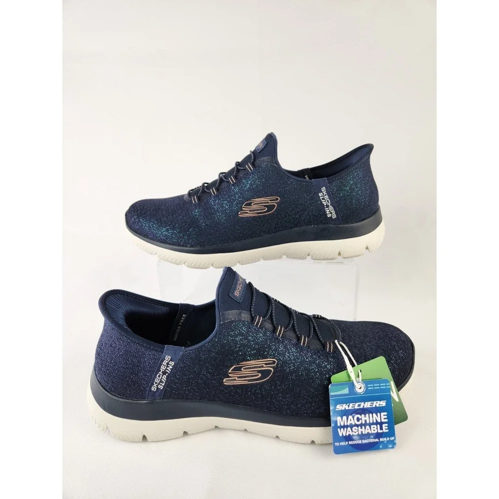 Womans Shoes SKECHERS Summits-Lunar Glow Hands Free Slip-Ins Sneakers Blue Sz 10